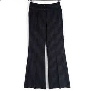 Cabi Wide Leg Trousers Pants Womens 2 Black Blue Stripe Mid Rise Stretch Career